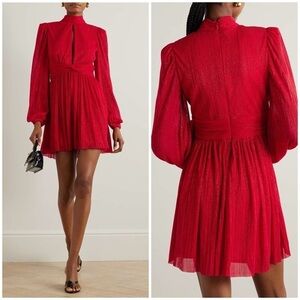 New Rebecca Vallance Samantha Plisse Mini Dress Red Glitter Sparkle Holiday 8